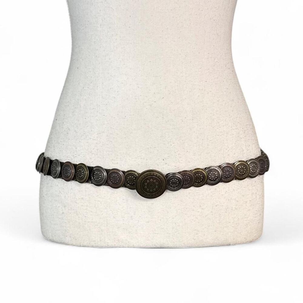Y2K Boho festival accessory Black belt with bronze-colored circular medallions